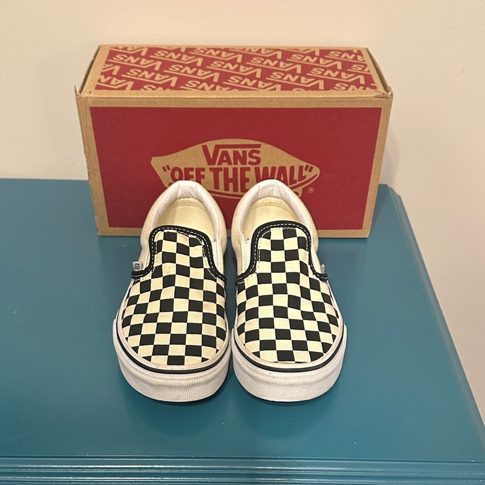Kids Vans Black and White Checkerboard Slip-Ons